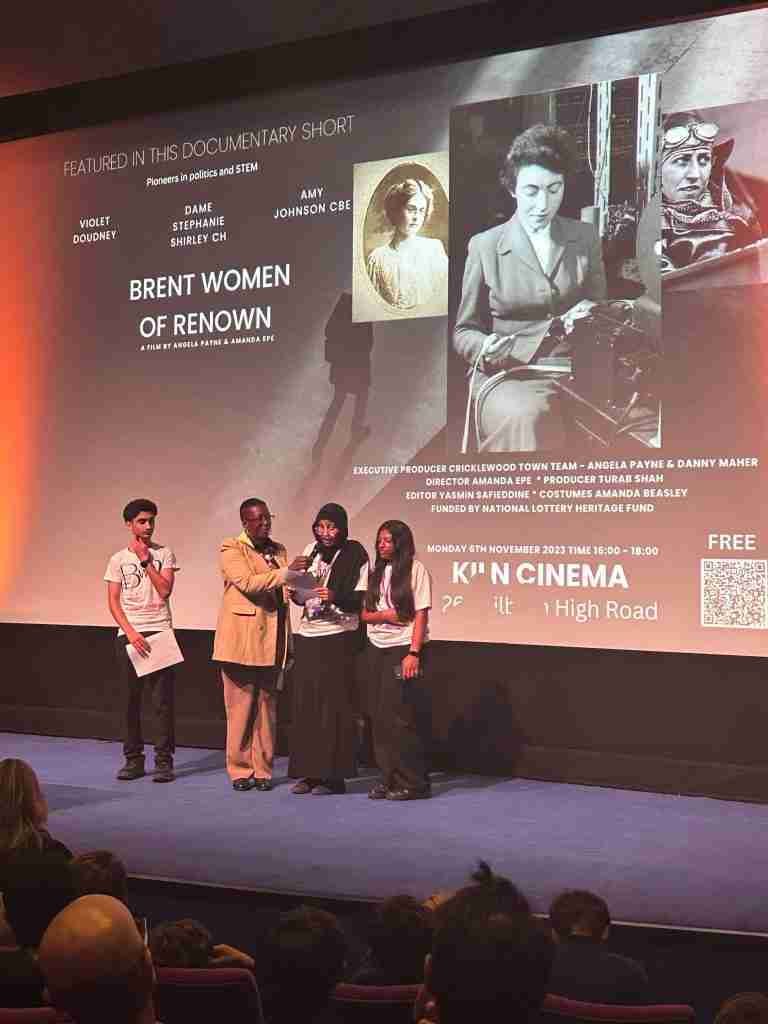 Kingsbury High Creative Writing Challenge Students read their outstanding winning pieces to the audience. L_R: Zohaib Nazir, Salwa Ali and Joice Nageswara